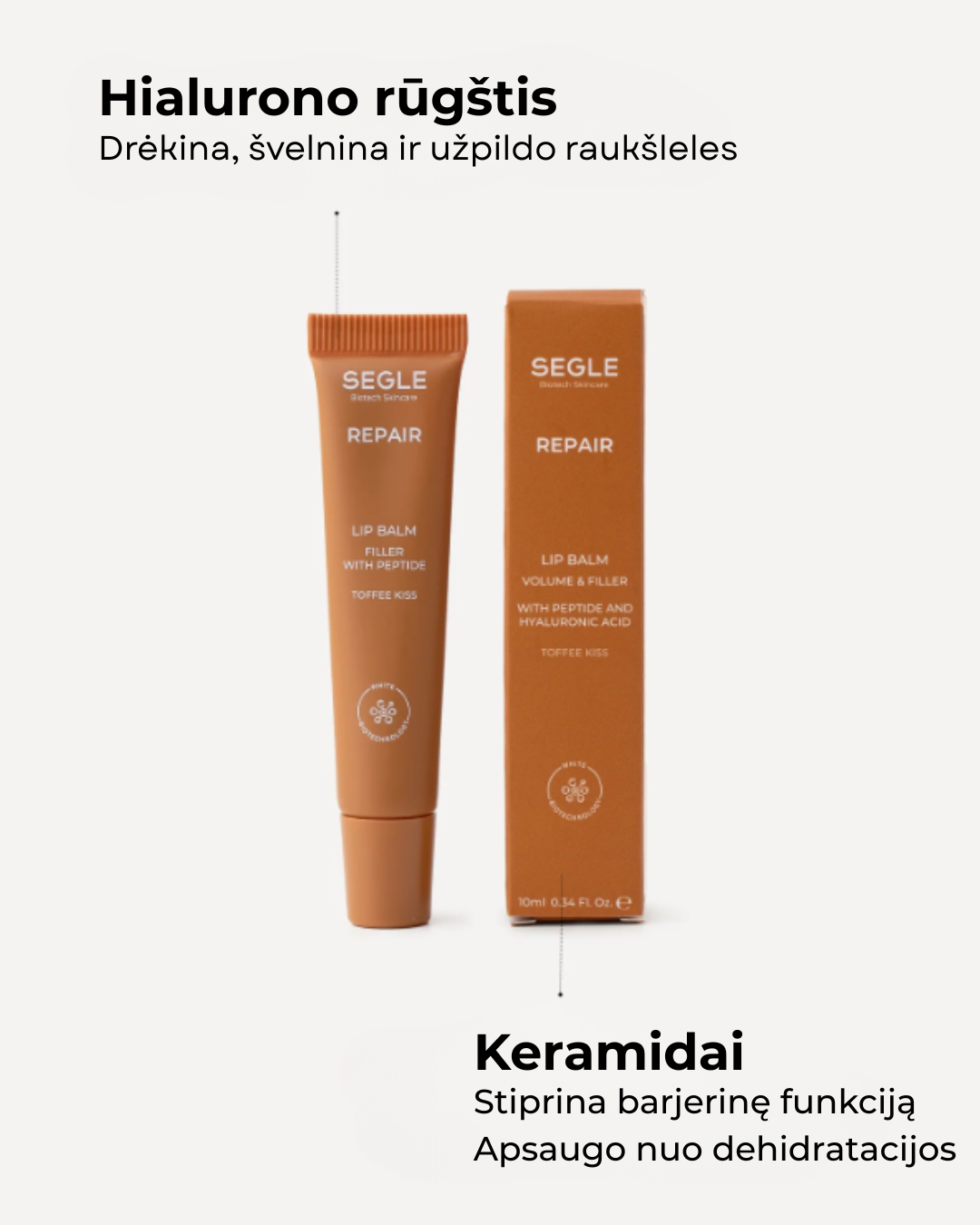 Lūpų balzamas su peptidais ir hialuronu „Toffee Kiss“, 10 ml