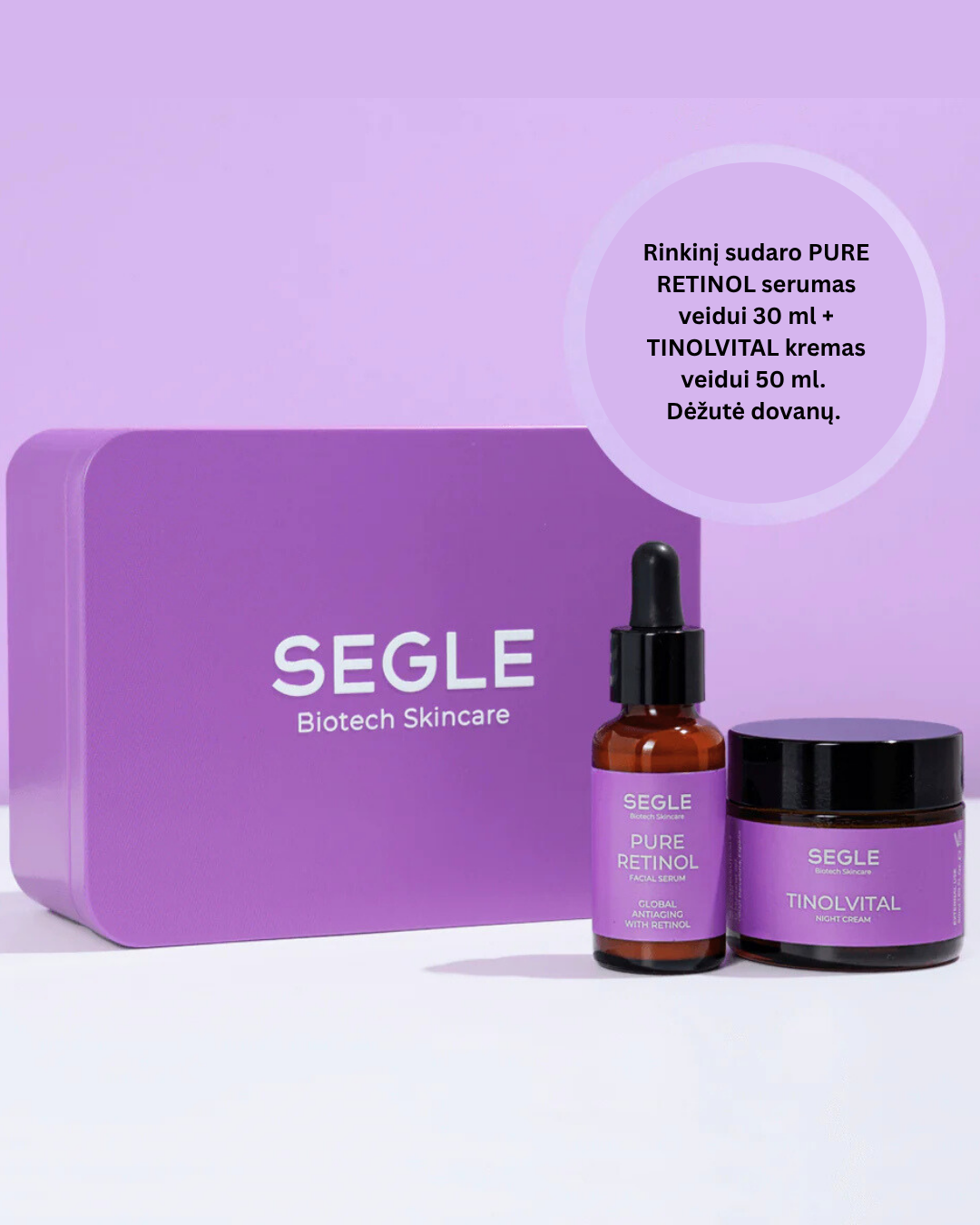 Anti-aging rinkinys veidui: PURE RETINOL naktinis serumas veidui 30ml +TINOLFITAL veido kremas 50 ml